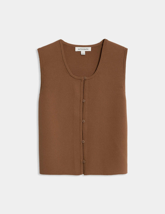 Scoop Neck Button Through Knitted Vest