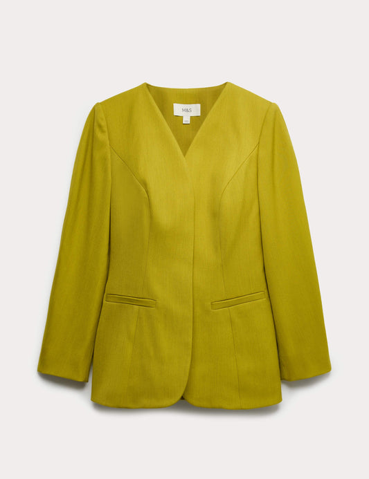 Sculpted Waisted Collarless Tailored Jacket