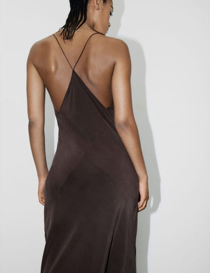 Seam-Detail Strappy Pure Silk Maxi Dress