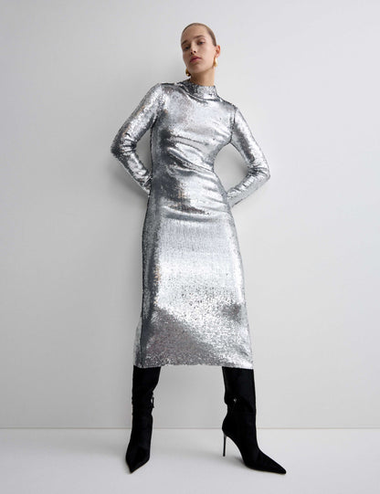 Sequin Embellished High Neck Midaxi Dress