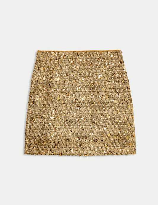 Sequin Mini A-Line Skirt with Wool