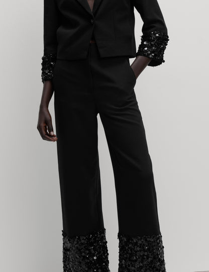 Sequin Paneled Straight Ankle Grazer Trousers