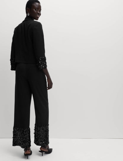 Sequin Paneled Straight Ankle Grazer Trousers