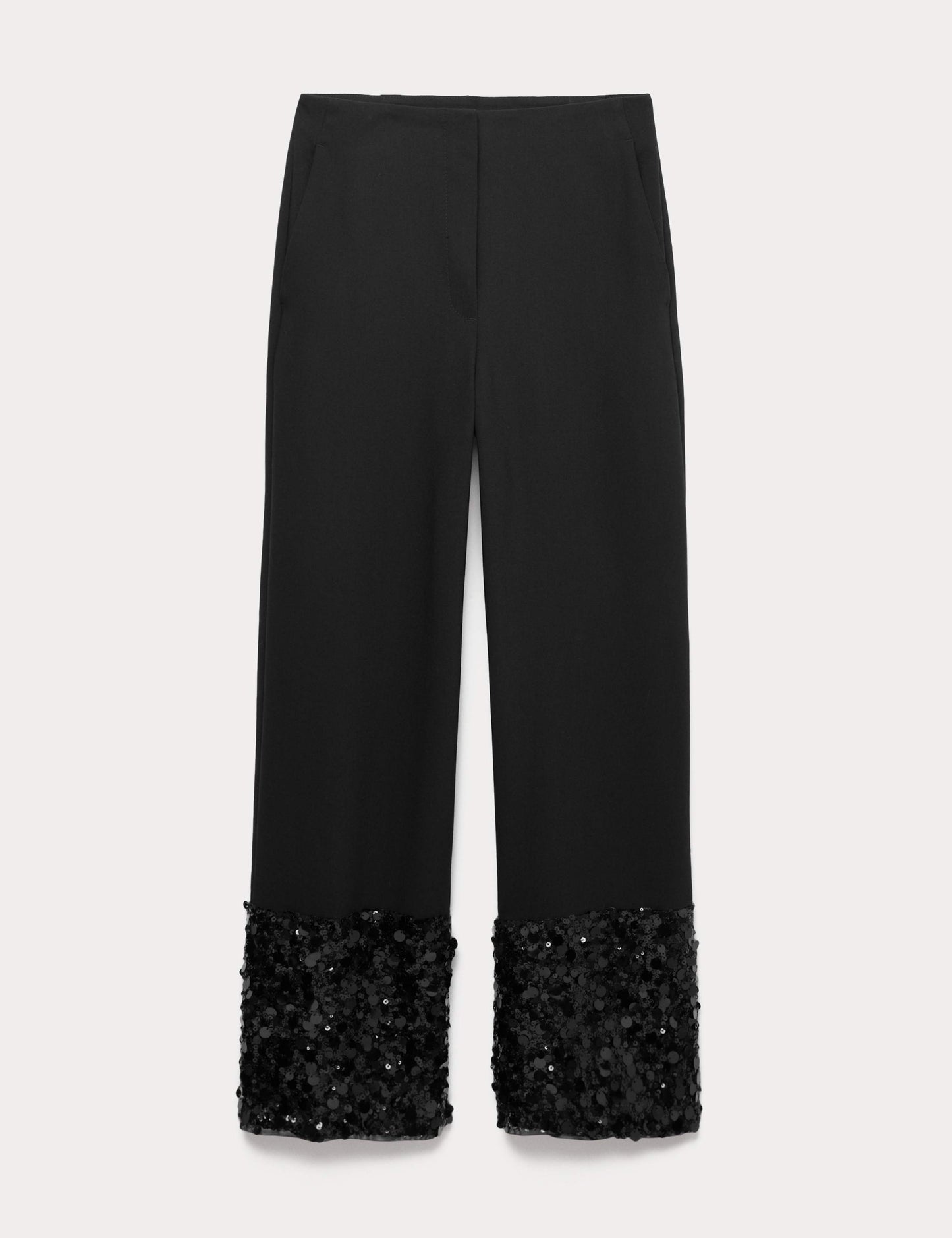 Sequin Paneled Straight Ankle Grazer Trousers