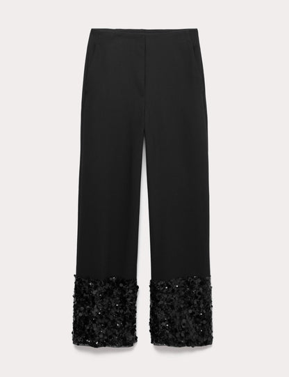 Sequin Paneled Straight Ankle Grazer Trousers