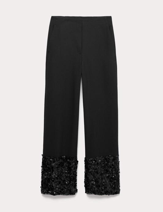 Sequin Paneled Straight Ankle Grazer Trousers
