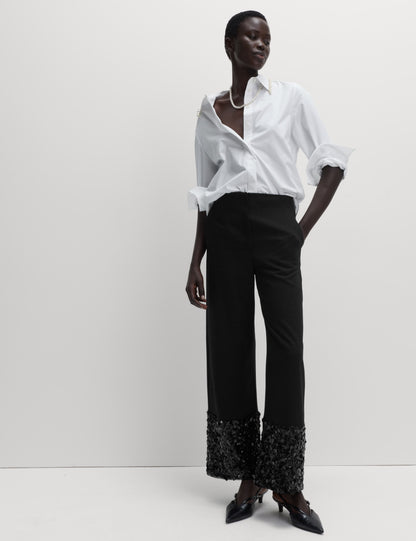 Sequin Paneled Straight Ankle Grazer Trousers