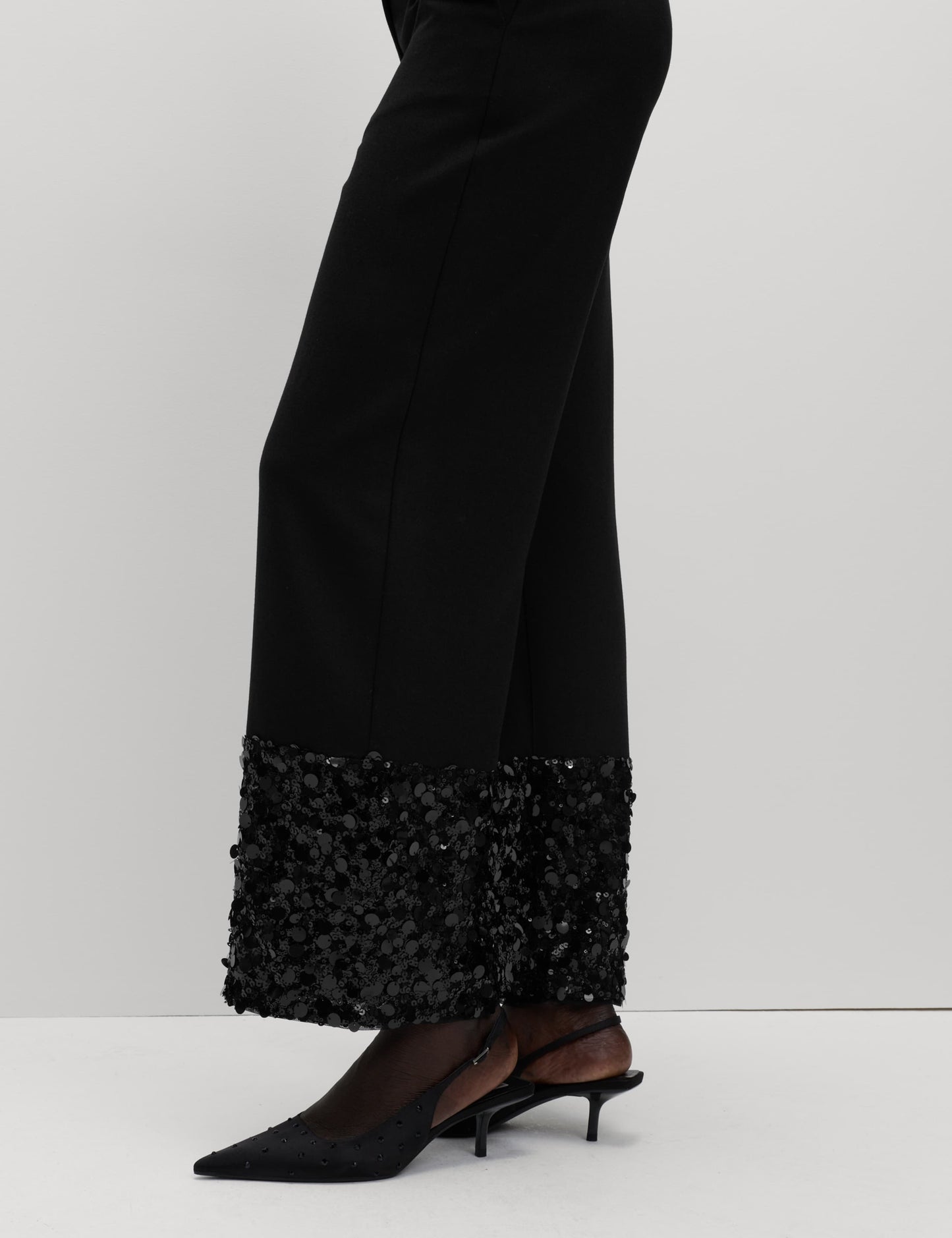 Sequin Paneled Straight Ankle Grazer Trousers