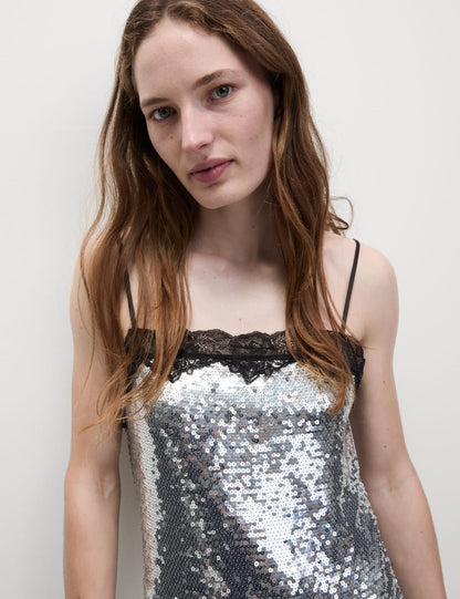 Sequin Square Neck Midi Slip Dress