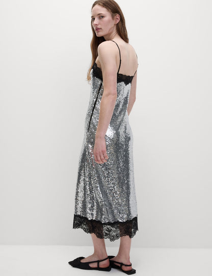 Sequin Square Neck Midi Slip Dress