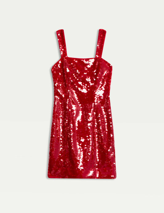 Sequin Square Neck Mini Shift Dress