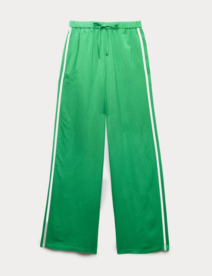 Side Stripe Wide Leg Trousers with Linen