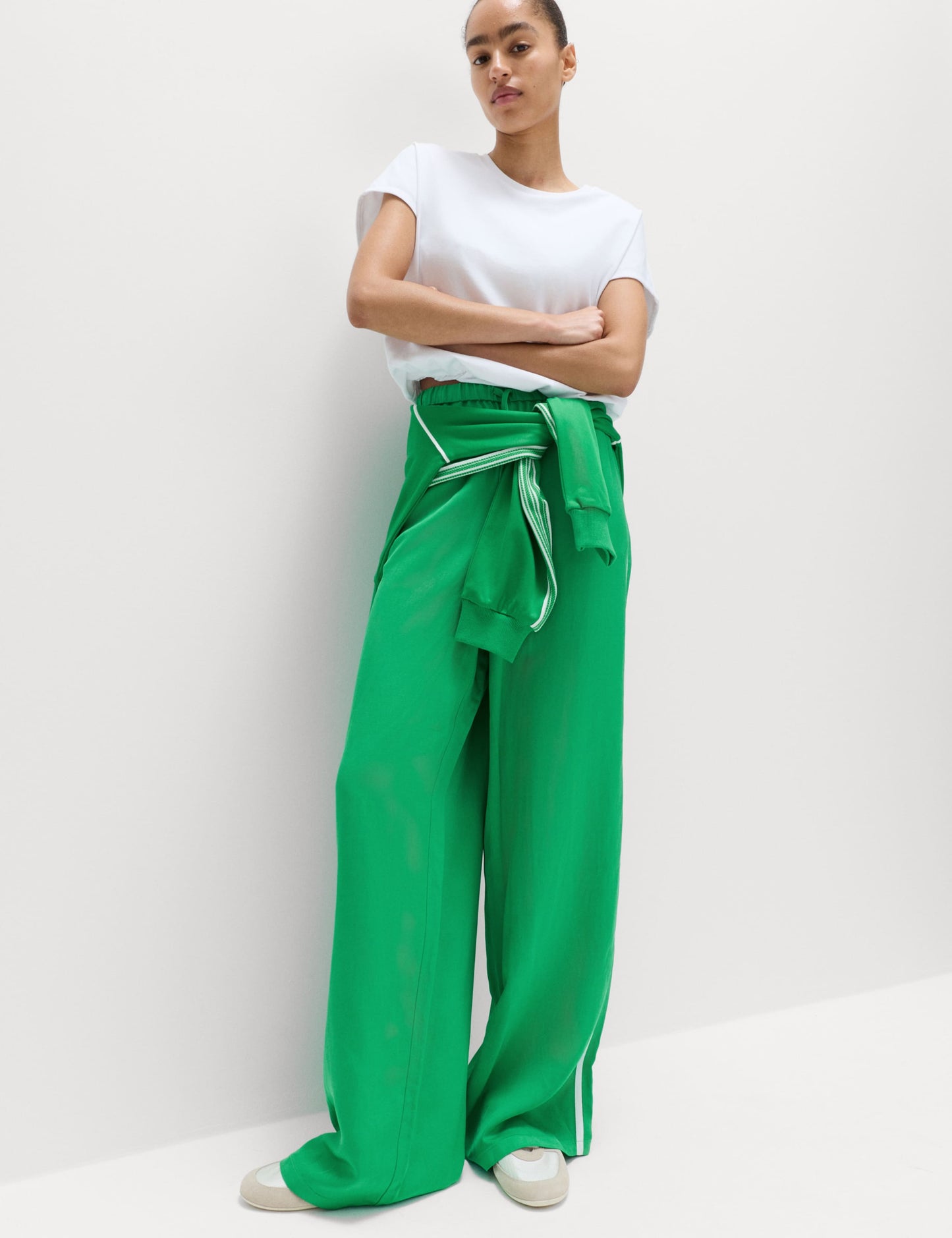 Side Stripe Wide Leg Trousers with Linen