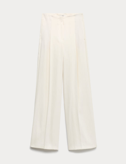 Single Pleat Wide Leg Trousers with Linen