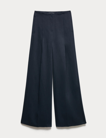 Single Pleat Wide Leg Trousers with Linen