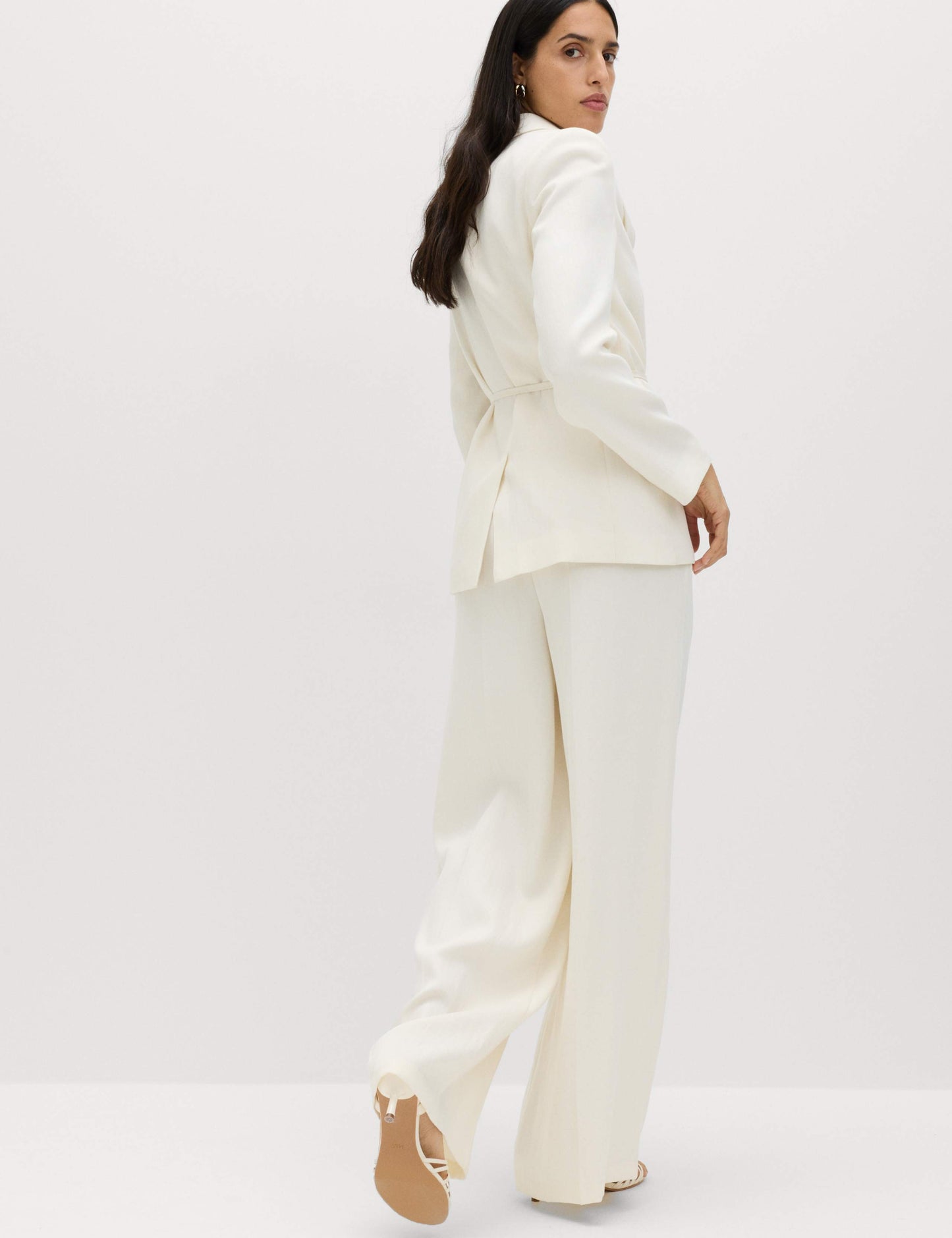 Single Pleat Wide Leg Trousers with Linen