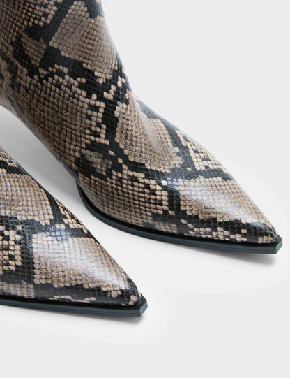 Snake Print Kitten Heel Mid Calf Boots