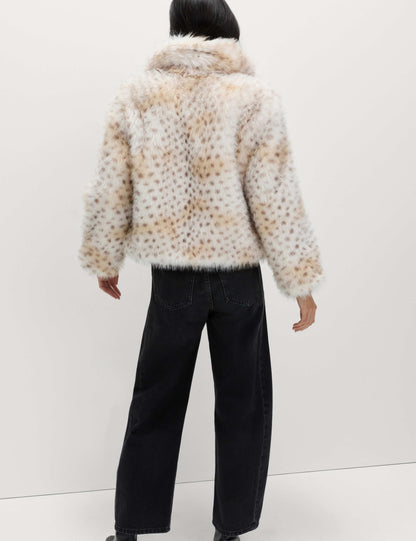 Snow Leopard Faux Fur Short Jacket