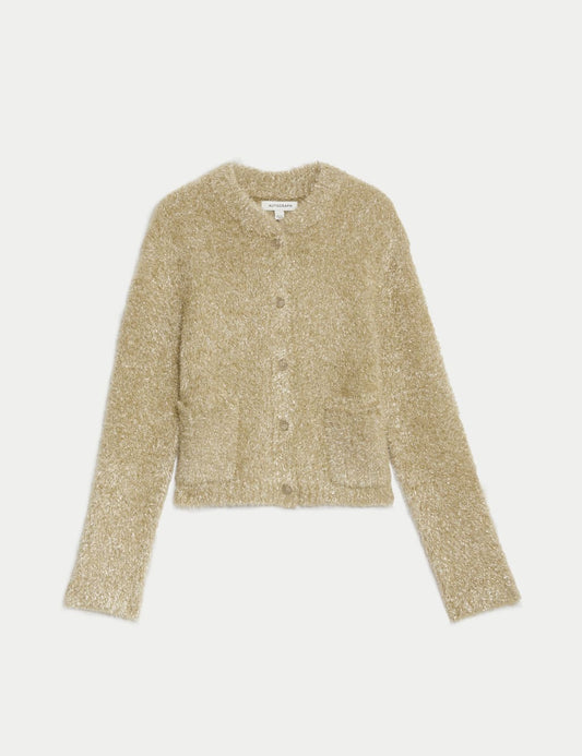 Sparkly Fluffy Crew Neck Cardigan