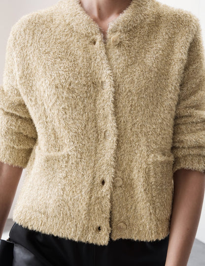 Sparkly Fluffy Crew Neck Cardigan