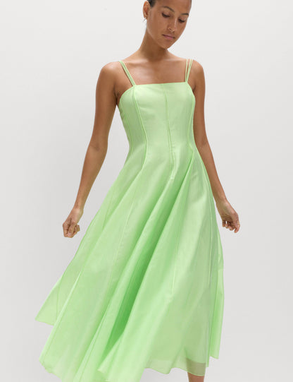 Square Neck Panel Detail Strappy Midi Skater Dress