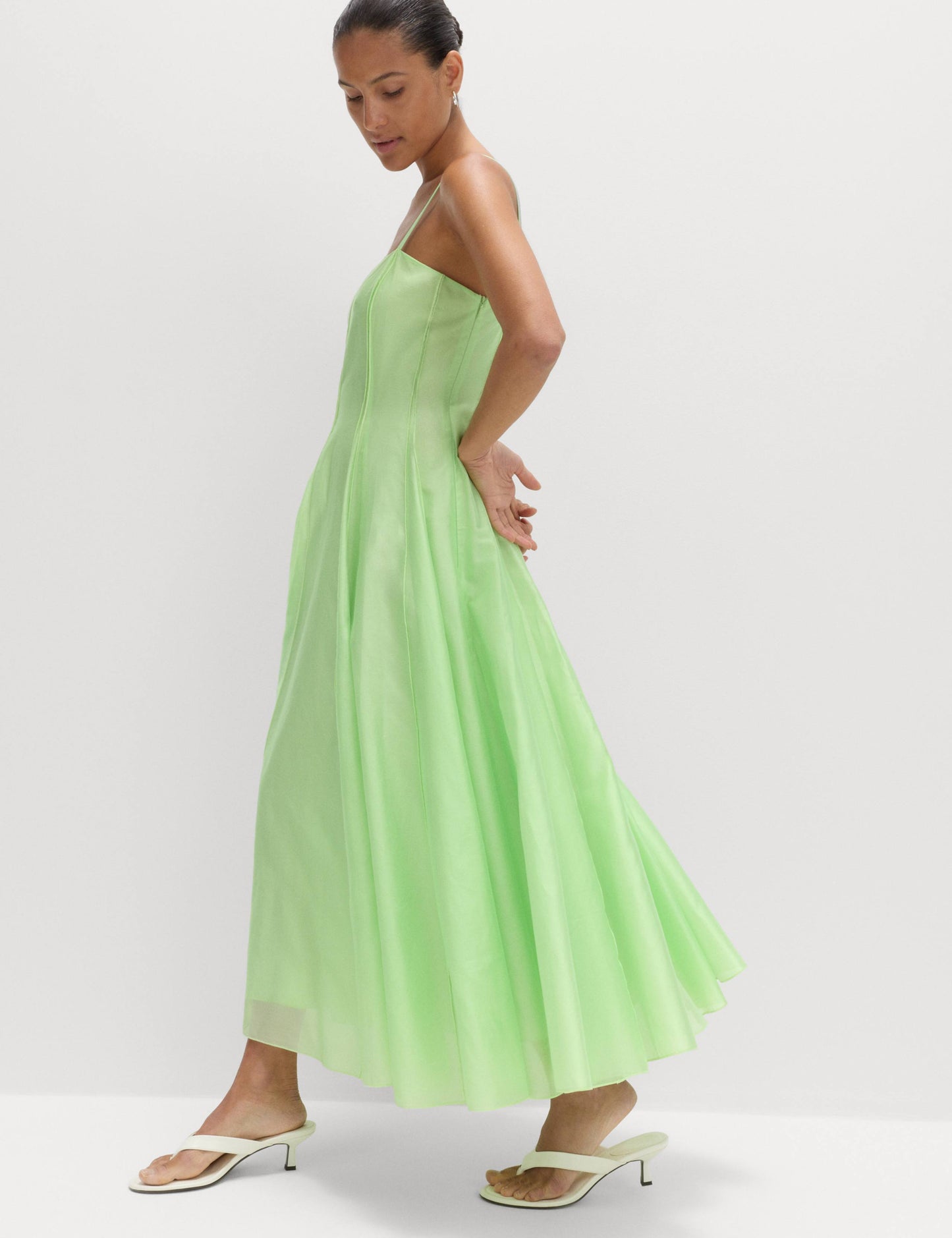 Square Neck Panel Detail Strappy Midi Skater Dress