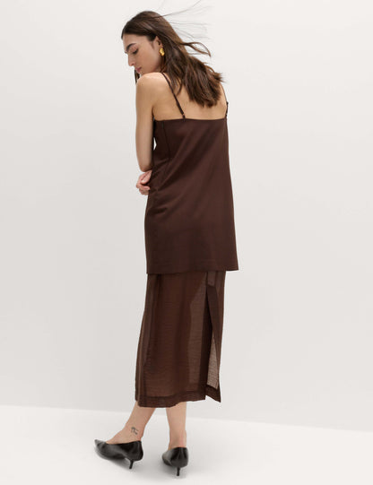 Strappy Midi Drop Waist Column Dress