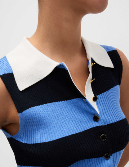 Striped Collared Knitted Vest