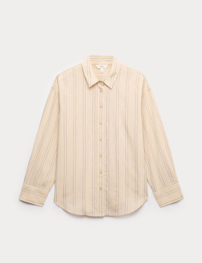 Striped Collared Shirt with Linen