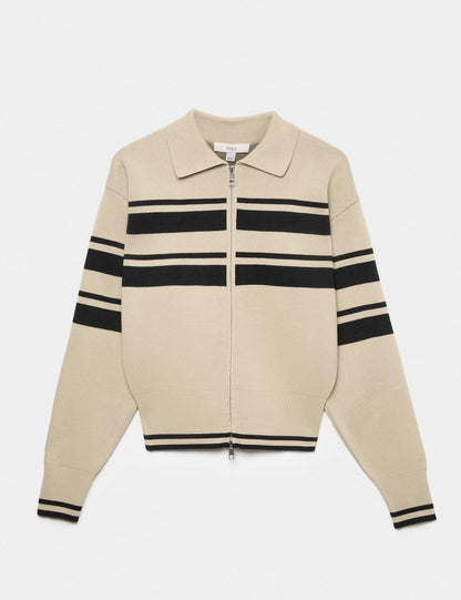 Striped Collared Slim Fit Knitted Jacket