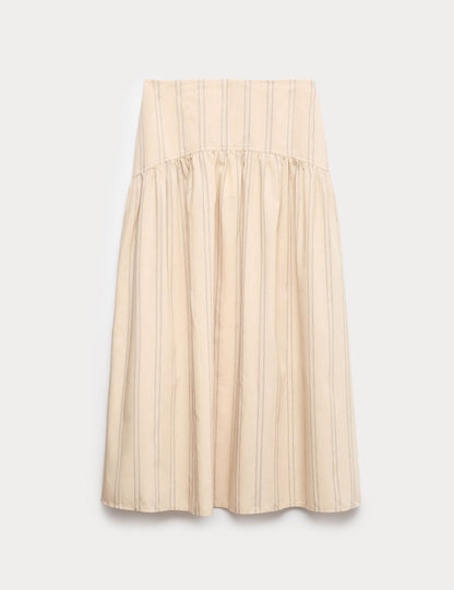 Striped Midaxi Circle Skirt With Cotton
