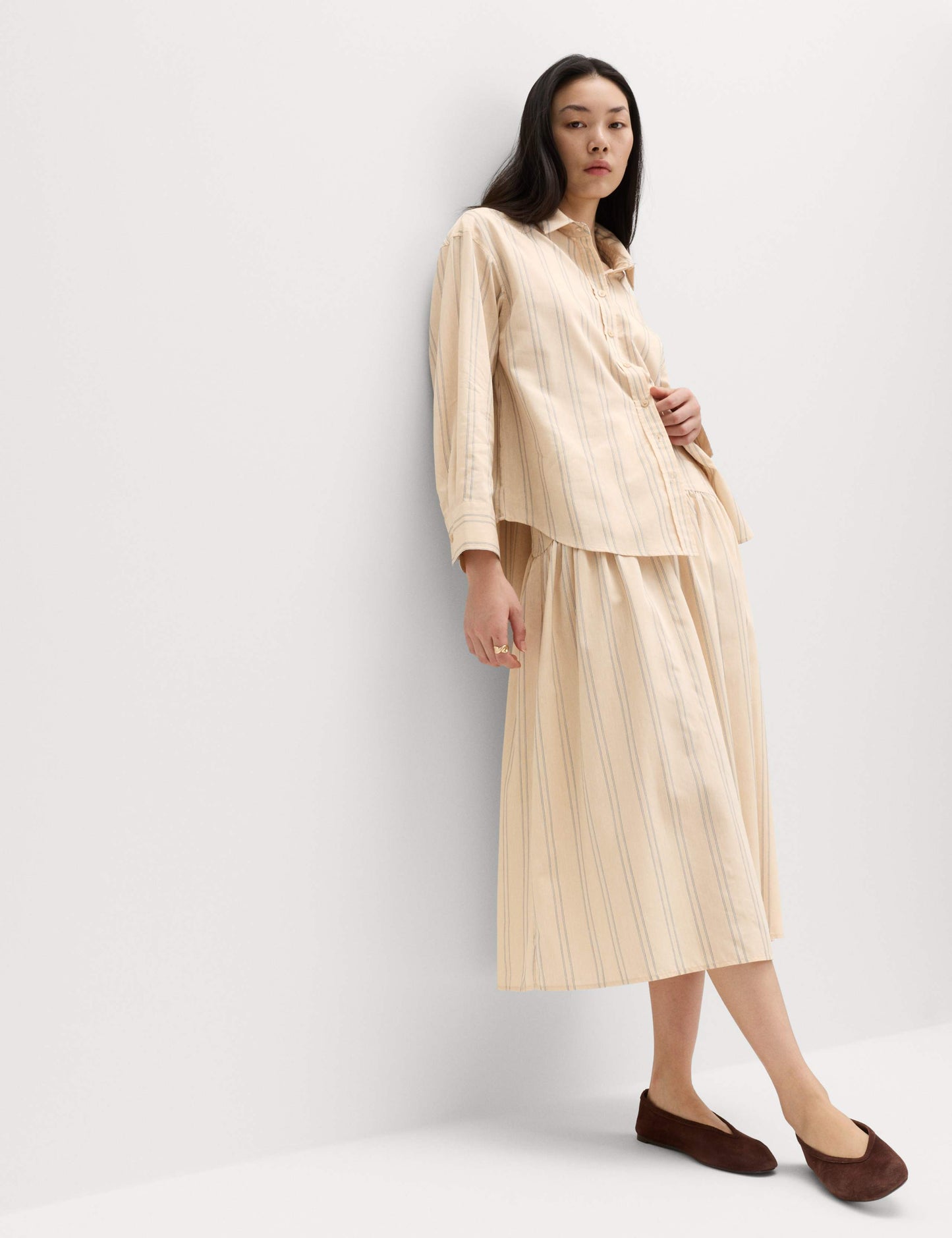 Striped Midaxi Circle Skirt With Cotton