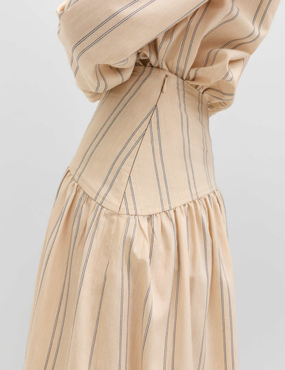 Striped Midaxi Circle Skirt With Cotton