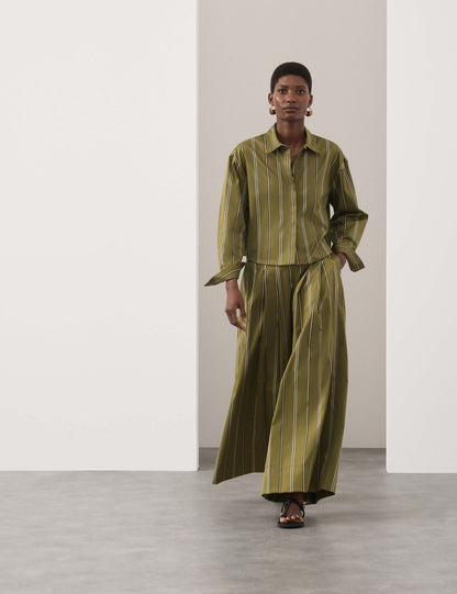 Striped Pleat Front Wide Leg Trousers