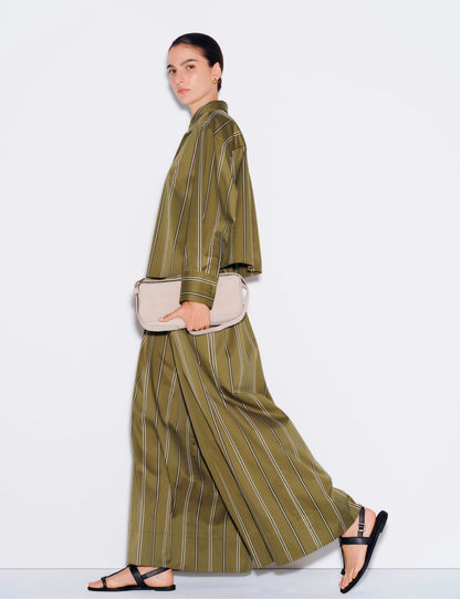 Striped Pleat Front Wide Leg Trousers