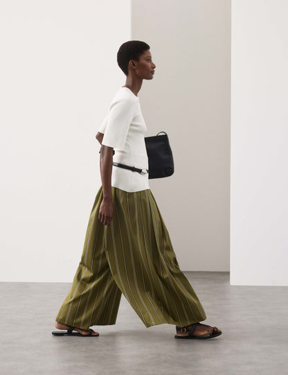 Striped Pleat Front Wide Leg Trousers