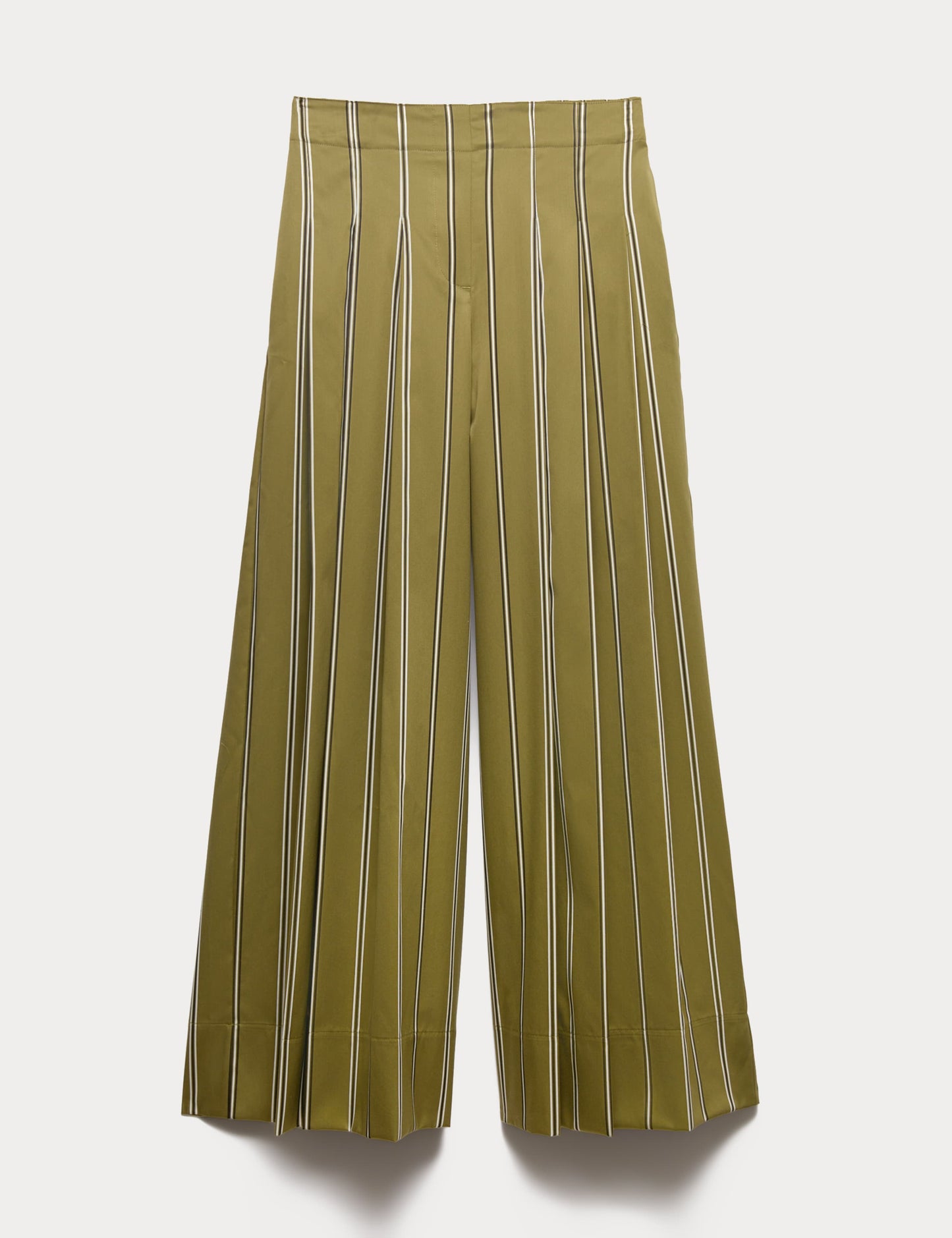 Striped Pleat Front Wide Leg Trousers