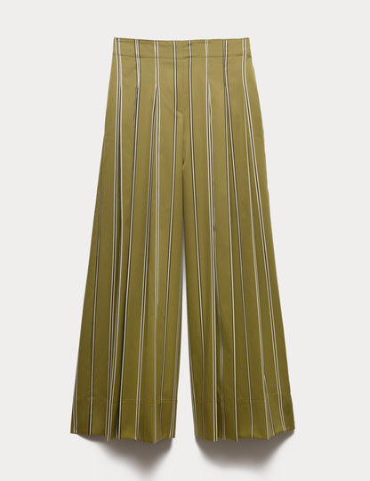 Striped Pleat Front Wide Leg Trousers
