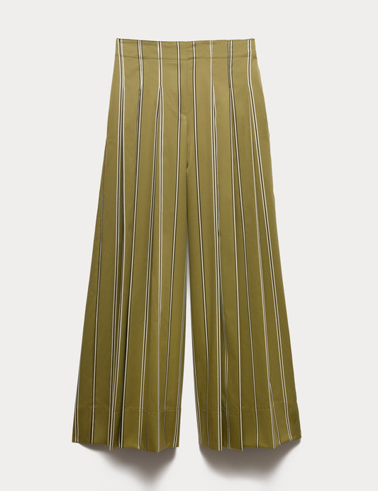 Striped Pleat Front Wide Leg Trousers