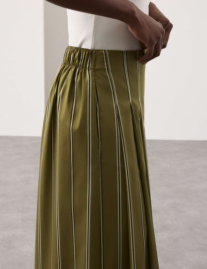 Striped Pleat Front Wide Leg Trousers