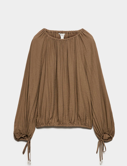 Striped Plisse Tie Detail Blouse