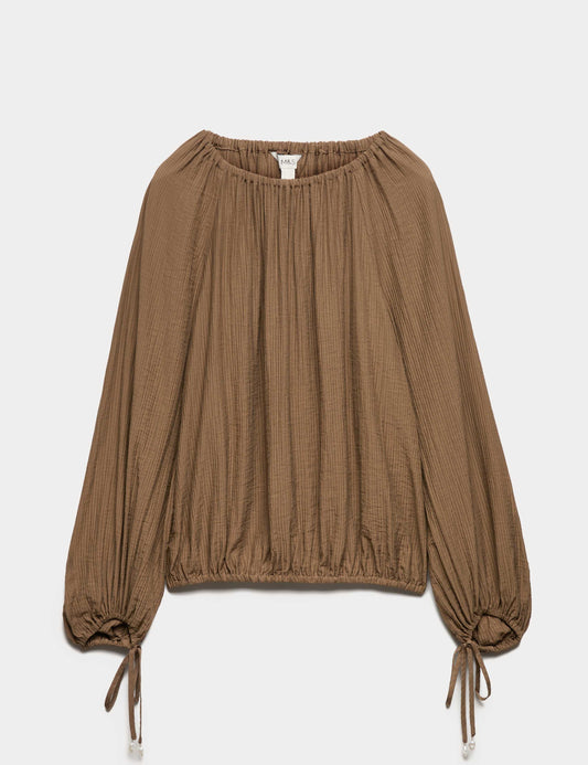 Striped Plisse Tie Detail Blouse
