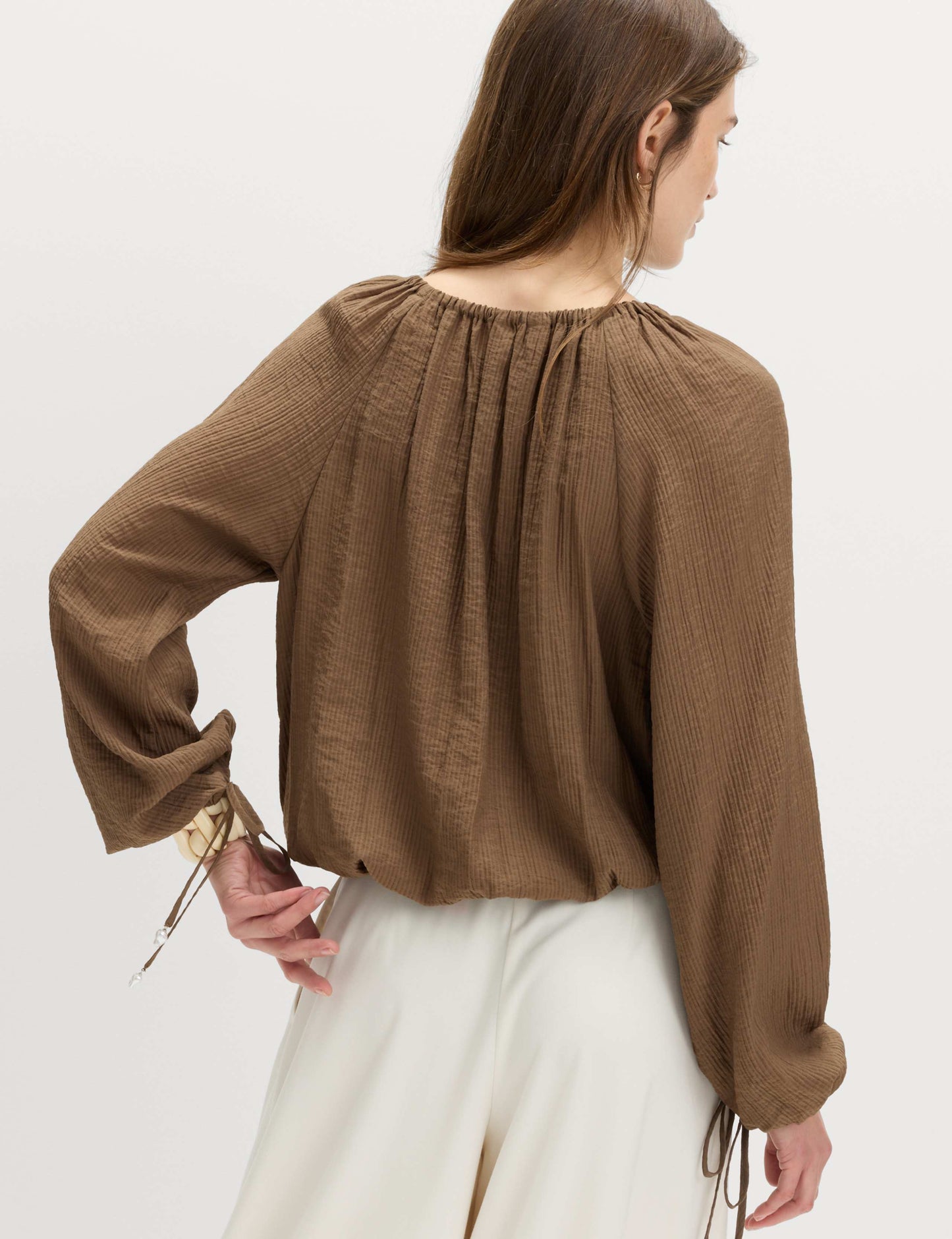 Striped Plisse Tie Detail Blouse