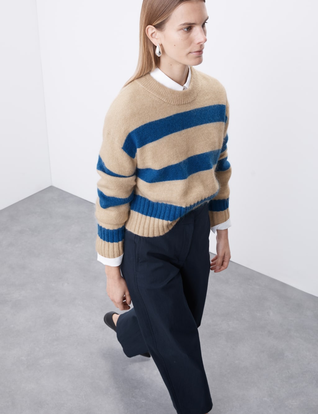 Striped Ribbed Cropped Jumper with Mohair