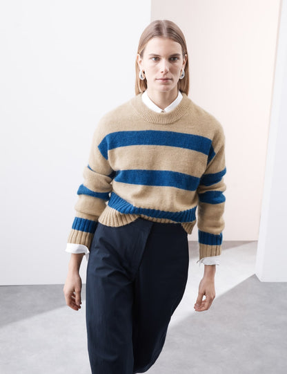 Striped Ribbed Cropped Jumper with Mohair