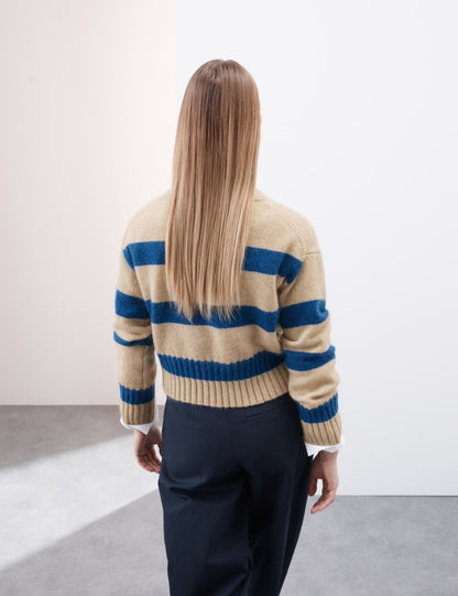 Striped Ribbed Cropped Jumper with Mohair