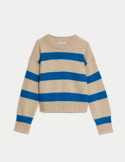 Striped Ribbed Cropped Jumper with Mohair