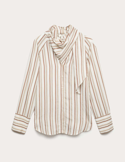 Striped Scarf Neck Detail Shirt