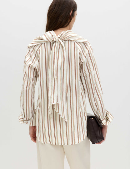 Striped Scarf Neck Detail Shirt