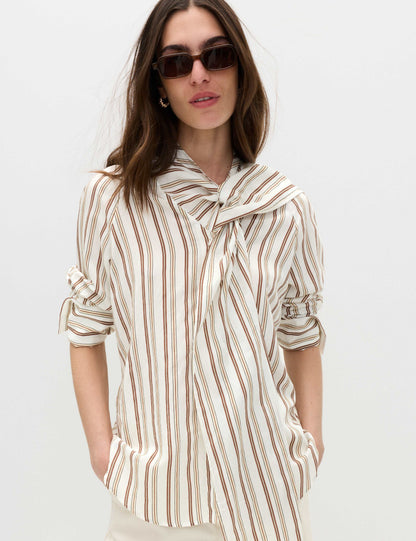 Striped Scarf Neck Detail Shirt